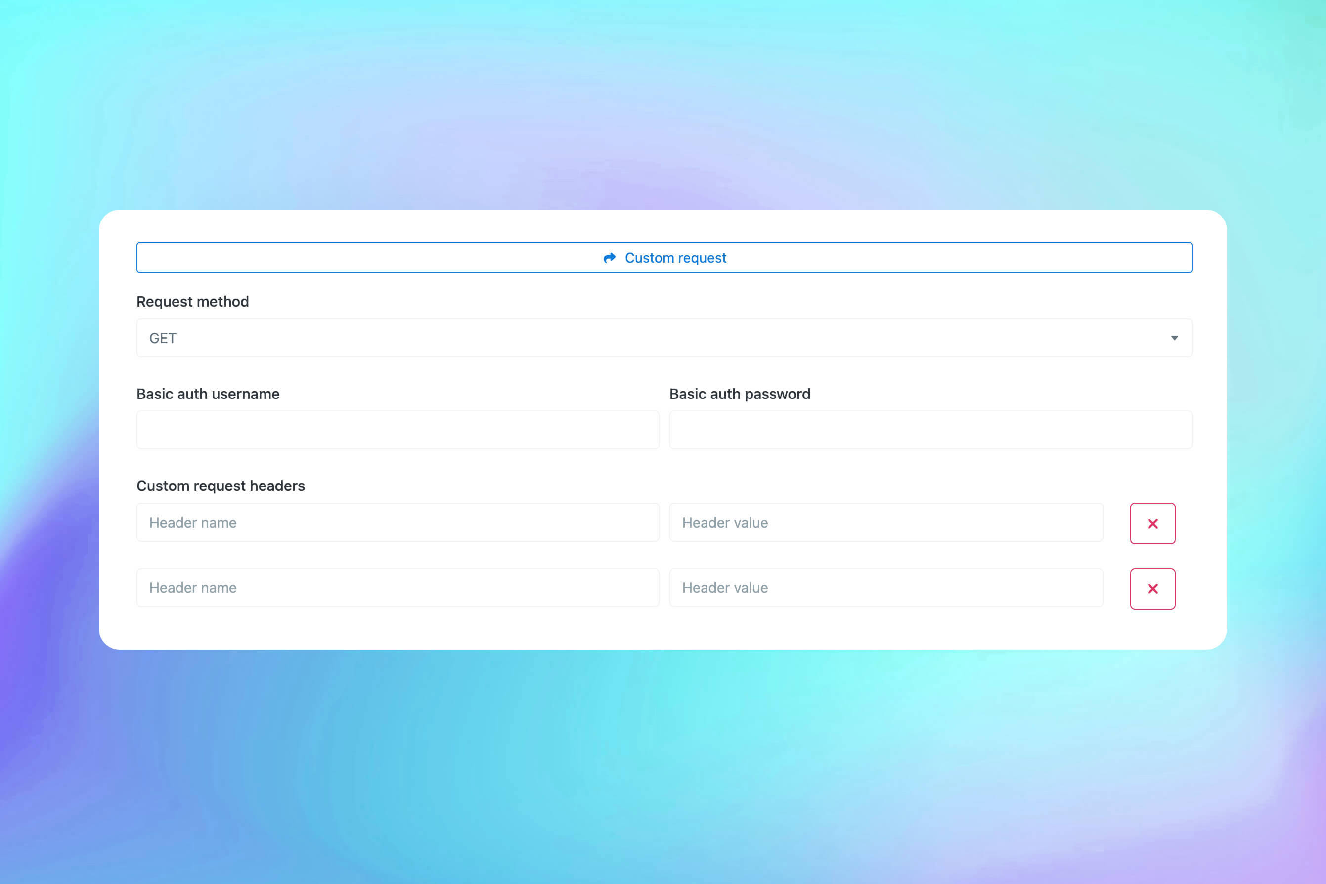 Captura de tela do recurso de envio de solicitações HTTP personalizadas