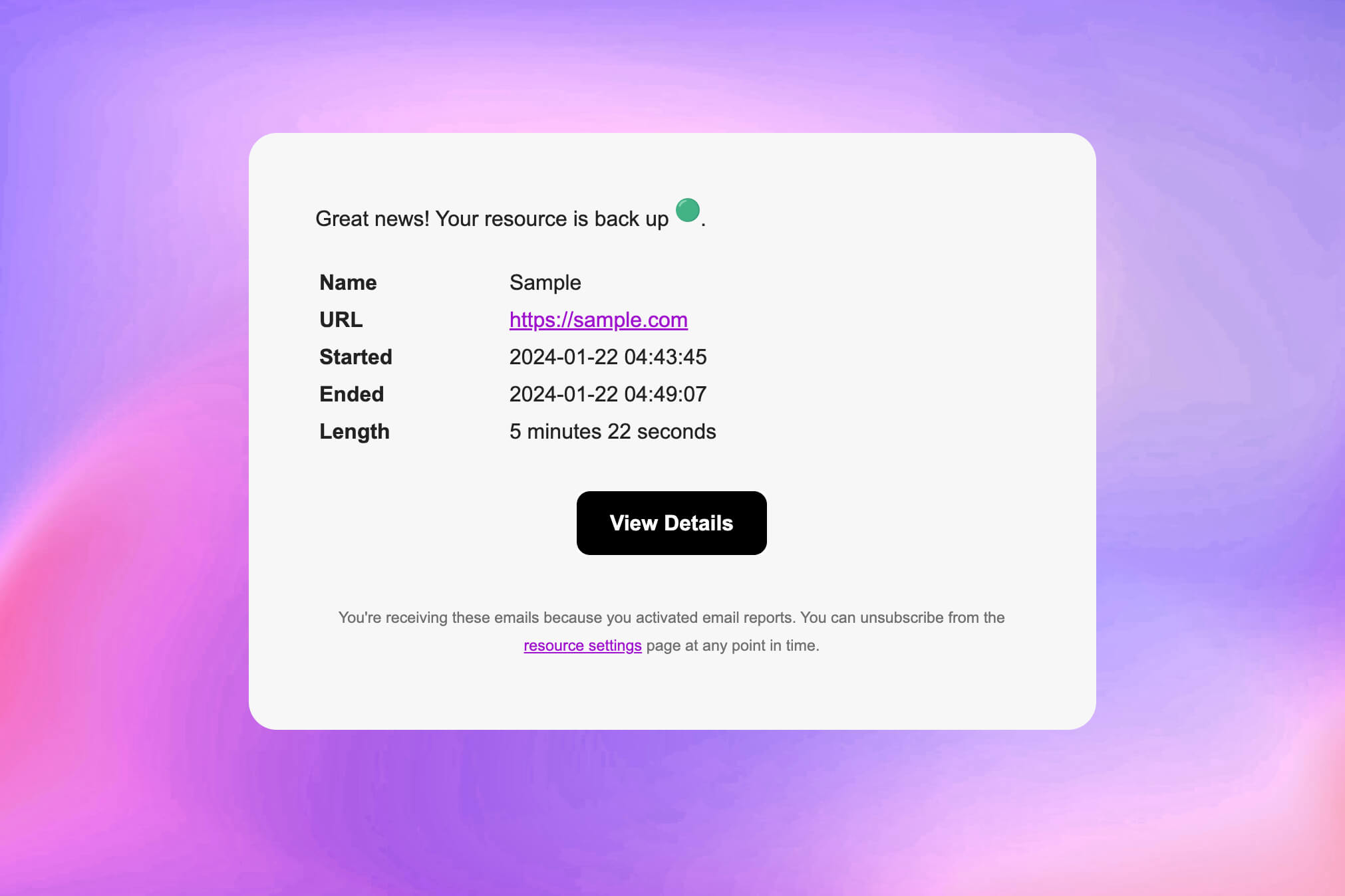 Captura de tela do recurso de envio de alertas e notificações por e-mail
